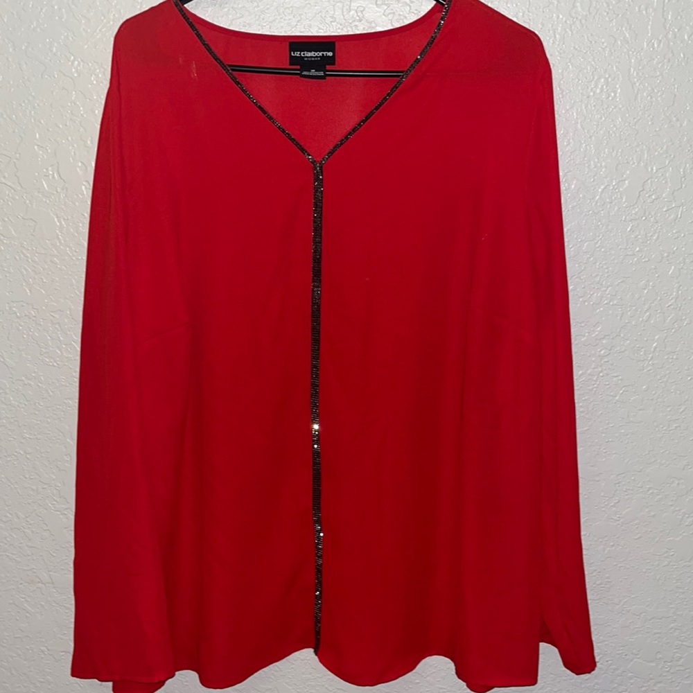 Liz Claiborne Red with Rhinestones Blouse 1X